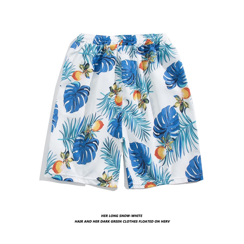 Quần Short Dây Rút Dáng Rộng Thoáng Khí In Họa Tiết Hoa Lá Phong Cách Hawaii Thời Trang Mùa Hè Cho Nam