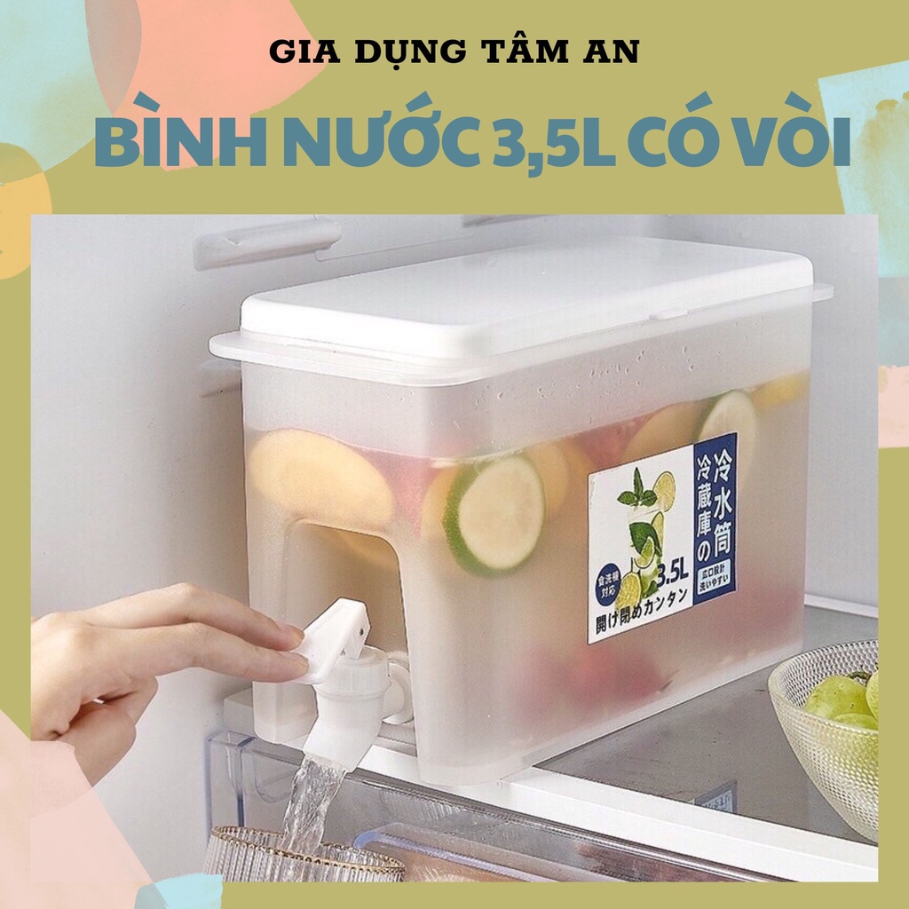 Bình đựng nước có vòi để tủ lạnh 3,5 lít, đựng nước trà nước hoa quả cho gia đình - Hộp để tủ lạnh đa năng