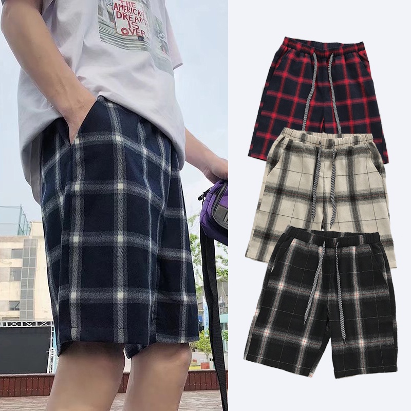 (M ~ 3XL) Quần short kẻ sọc thắt lưng co giãn, sáu màu, nhiều kích cỡ, Unisex, Loungewear