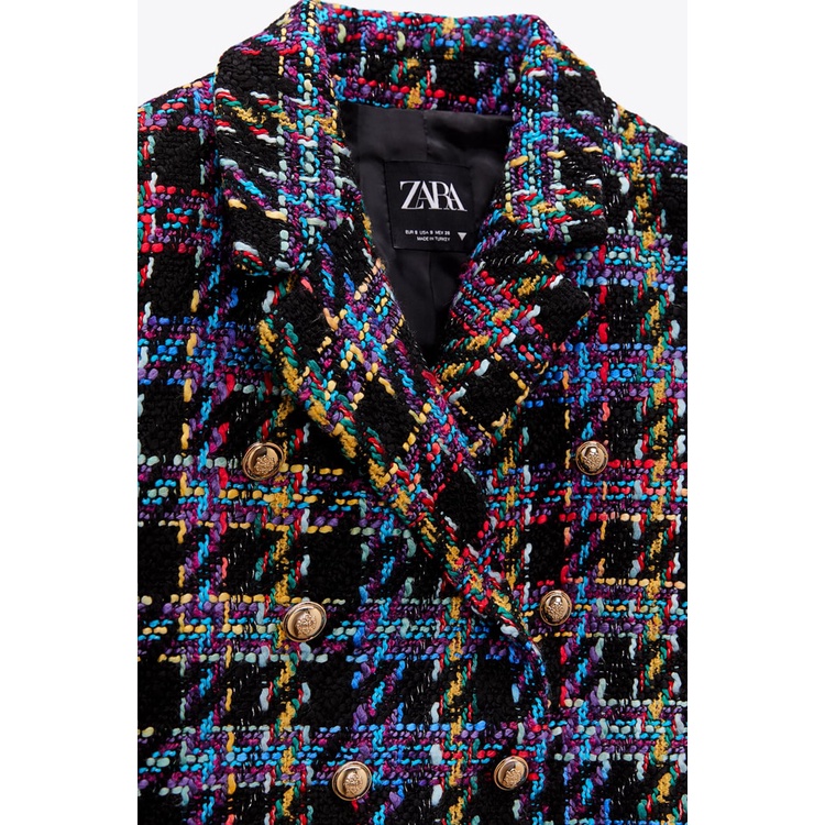 Áo khoác blazer z.ara croptop vải tweed hoạ tiết màu