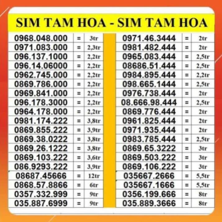 SIM TAM HOA 999 888 777 666 VIETTEL TRẢ TRƯỚC