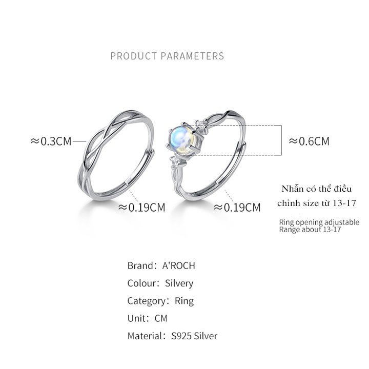 Nhẫn bạc nữ s925 freesize,phù hợp với mọi kích thước tay J7492 - AROCH Jewelry