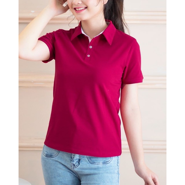 Áo thun nữ có cổ size đại - Màu đỏ đô