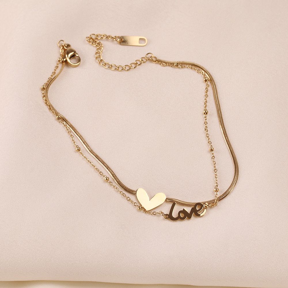 Lắc Chân Hai Lớp Họa Tiết Trái Tim Thời Trang Cổ Điển Cho Nữ