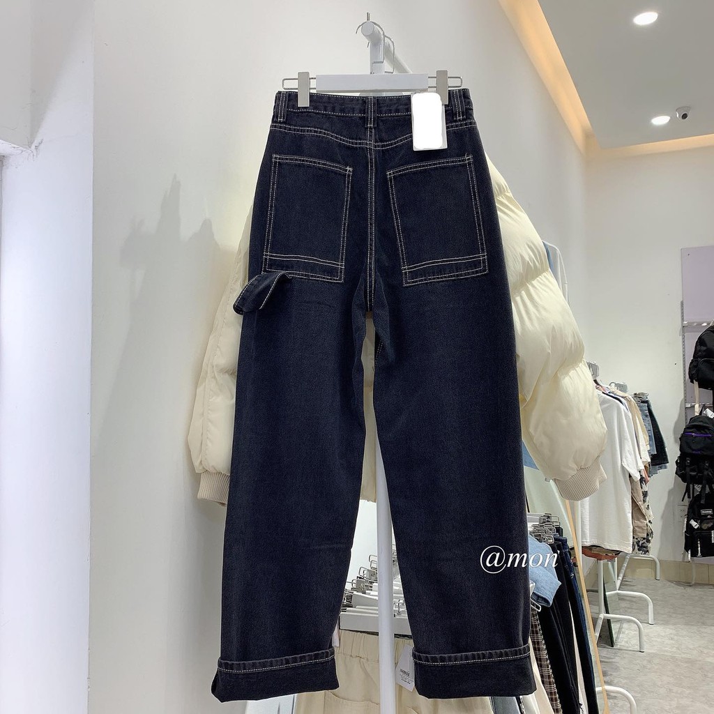 200904 Quần jeans ống suông nữ cạp cao màu xám khói basic phong cách ulzzang