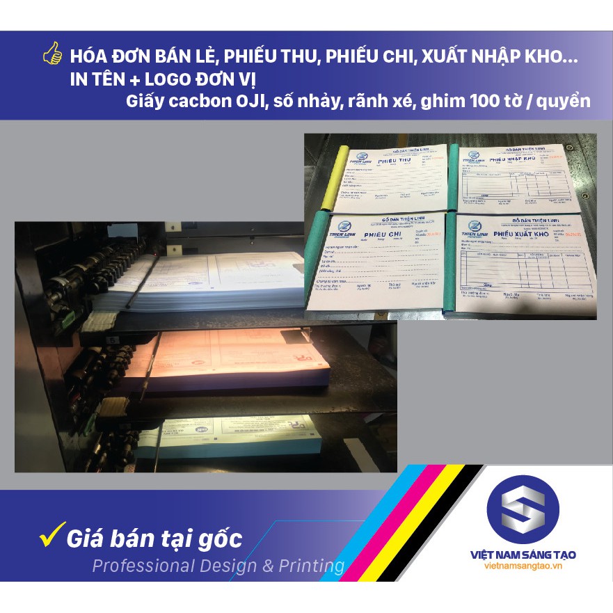 Hóa đơn bán lẻ, phiếu xuất kho, phiếu giao hàng, phiếu thu chi A5-2 liên Các bon OJI, in tên, logo, giá gốc tại xưởng