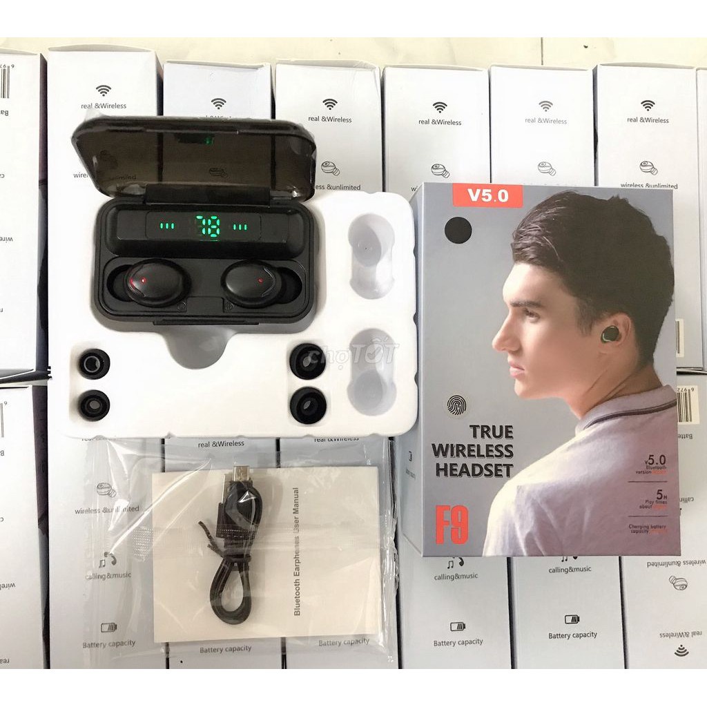 Tai nghe bluetooth AMOI F9 TWS 5.0 bản Quốc tế không dây cảm ứng chống nước IPX5, chống ồn tích hợp sạc dự phòng 2500mAh