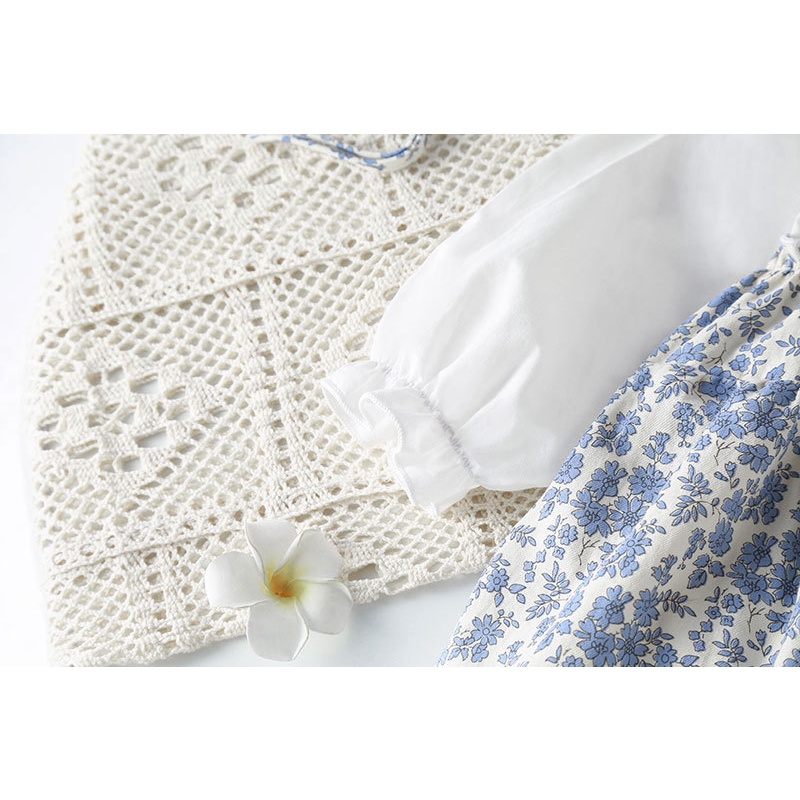 Bộ Áo Liền Quần Cotton Tay Dài In Hoa + Mũ Thời Trang Cho Bé Gái 0-2 Tuổi