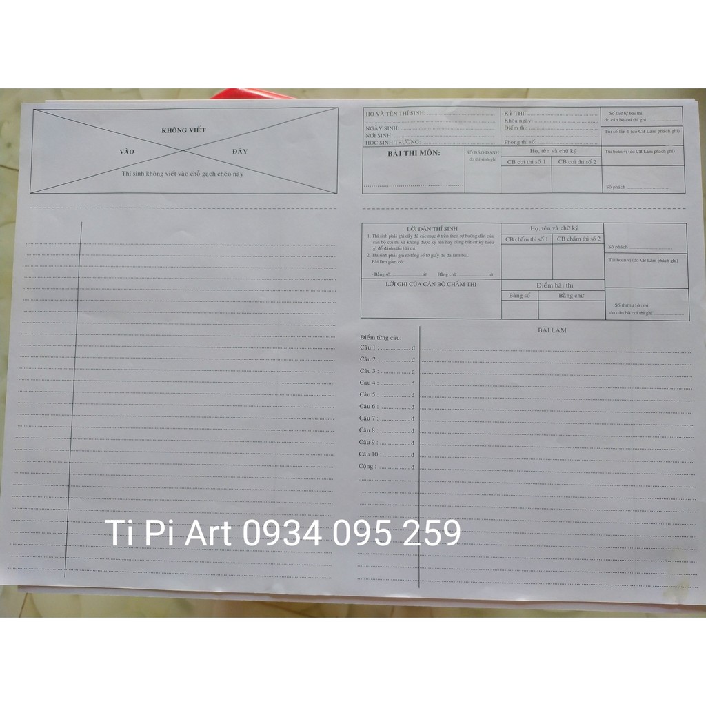 Giấy thi A3 phách ngang (nhận in theo yêu cầu)