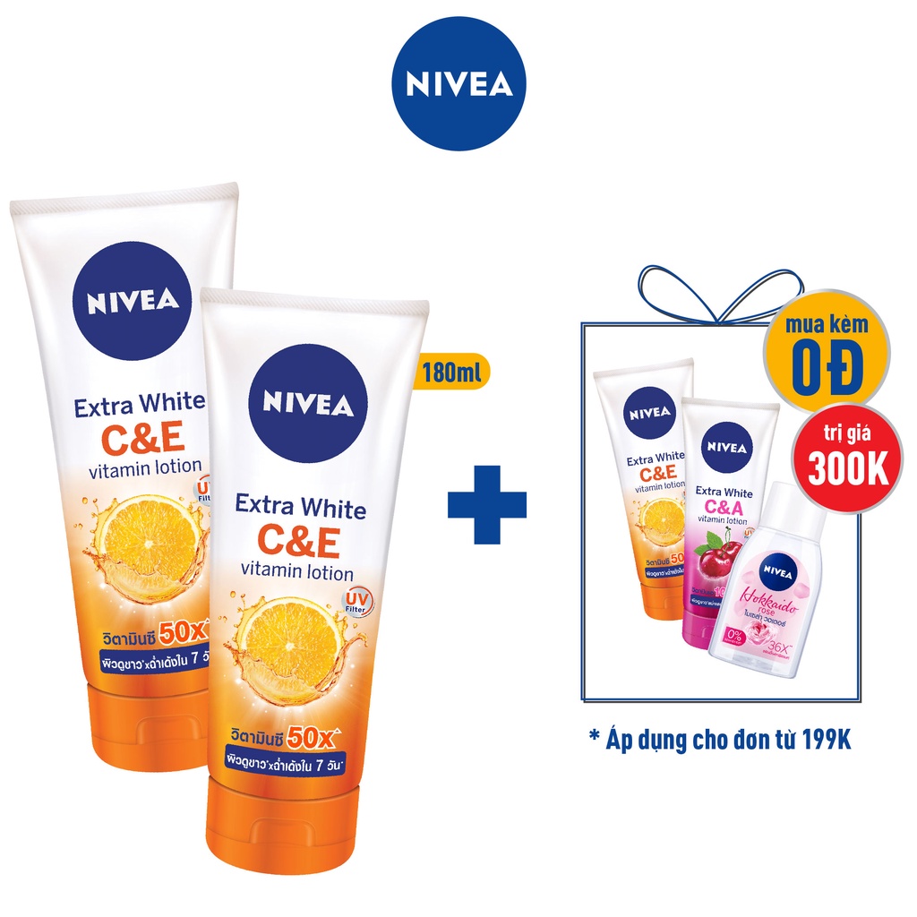 Bộ đôi sữa dưỡng thể dưỡng trắng Nivea Extra White C&amp;E Vitamin Lotion 180ml/chai - 84374