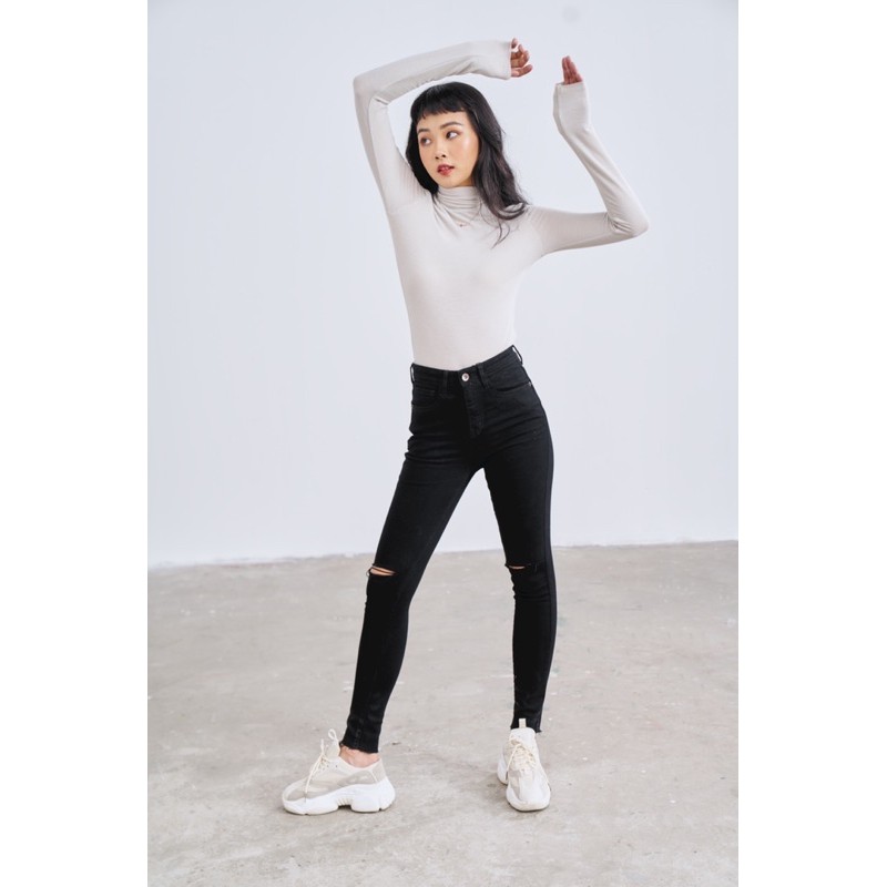 quần skinny jeans LEN clothing đen rách gối 7963
