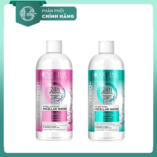 Nước Tẩy Trang Eveline Cosmetics Hyaluronic Micellar Water 3in1 400ml