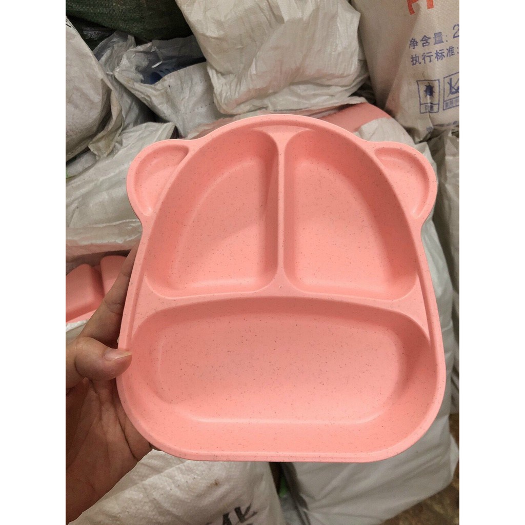 Khay ăn dặm lúa mạch 3 ngăn hình gấu đáng yêu cho bé