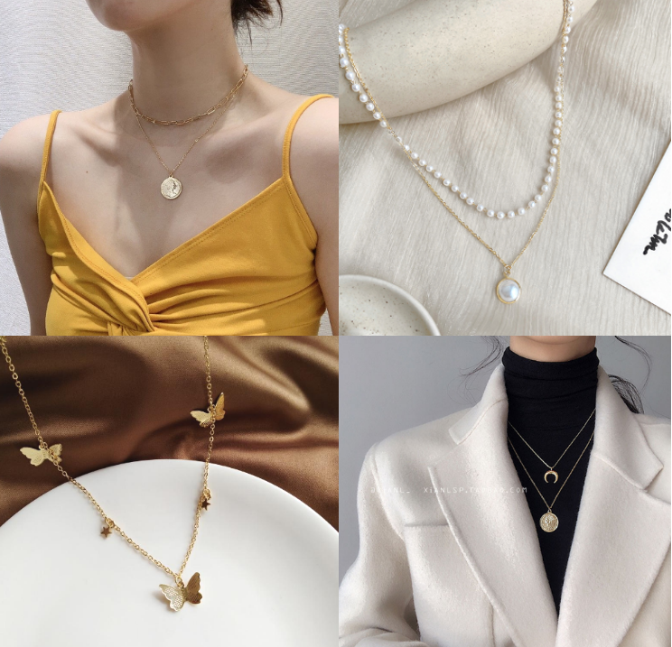 Korea Necklaces Multi-layer Simple Women Jewelry Fashion Golden Geometric Charm Chains Necklace