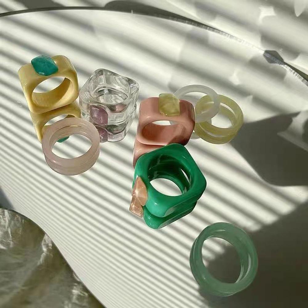 VANES1 Set 2 Nhẫn Nhựa Màu Kẹo Ngọt Dễ Thương