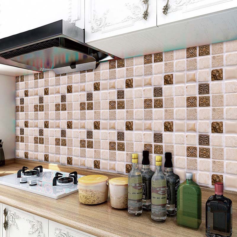 Bộ 10 miếng dán tường giả gạch bằng PVC DIY cho nhà bếp nhà tắm