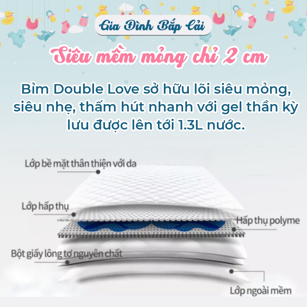 Tã quần Double Love nội địa Trung mỏng, thấm hút nhanh, chống tràn full size M54/L50/XL46/XXL44.