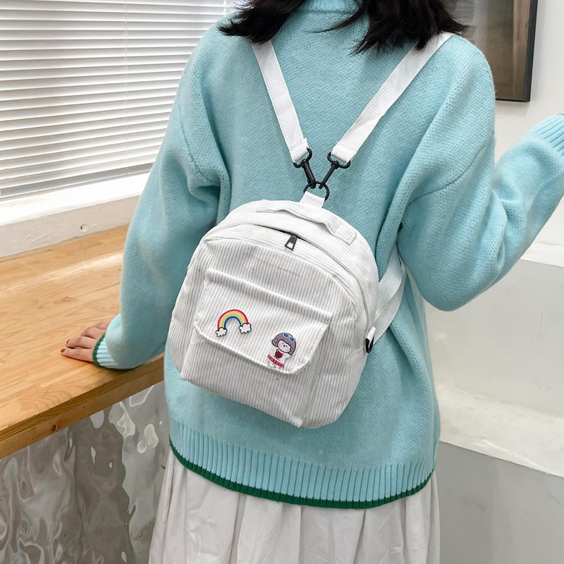 Ba Lô Đi Học / Du Lịch Vải Nhung Kẻ Thời Trang Cho Nữ