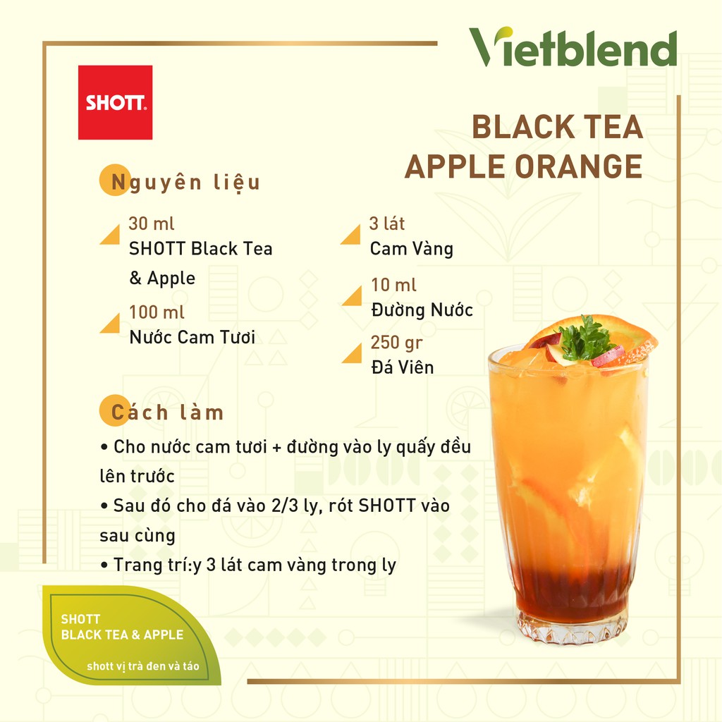 Syrup Trà đen & Táo SHOTT - Si rô cao cấp từ New Zealand - Chai 1L