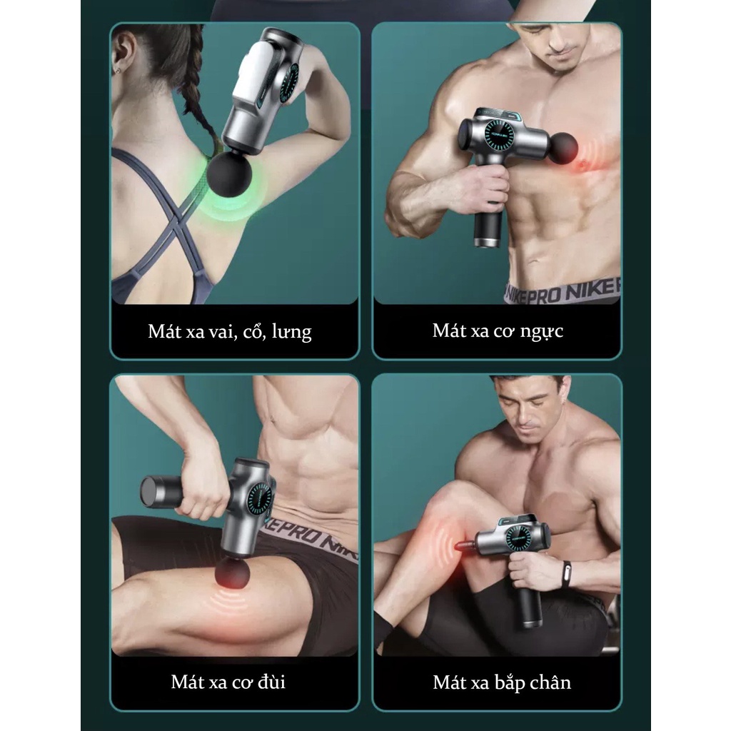 Máy massage cầm tay KONKA F2 8 đầu 99 cấp độ trị đau nhức toàn thân hiệu quả, súng massage kèm 8 đầu mát xa chuyên sâu