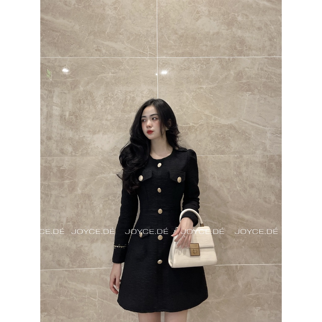 Váy dạ Tweed sang chảnh cúc đồng viền tay 2 lớp