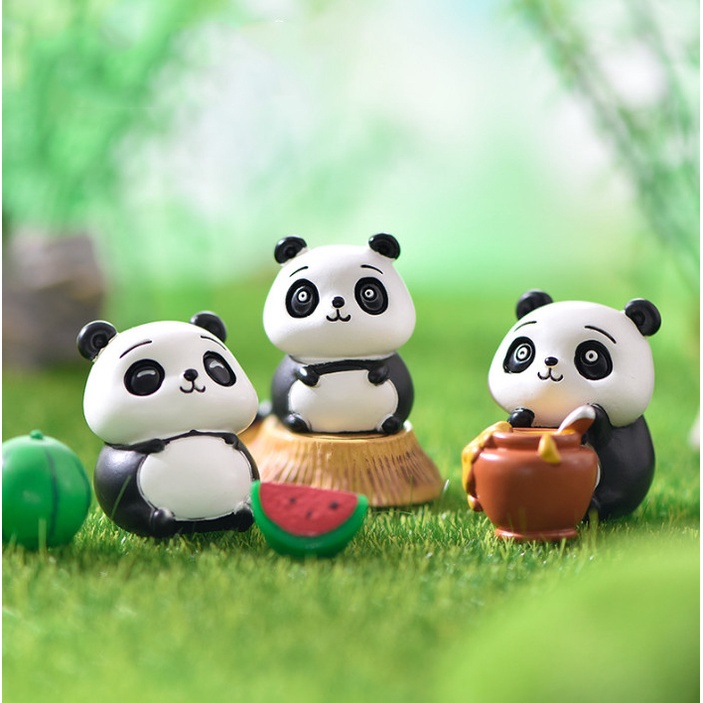 Mô hình trang trí bàn gấu trúc panda ngại ngùng decor chậu cây, terarrium