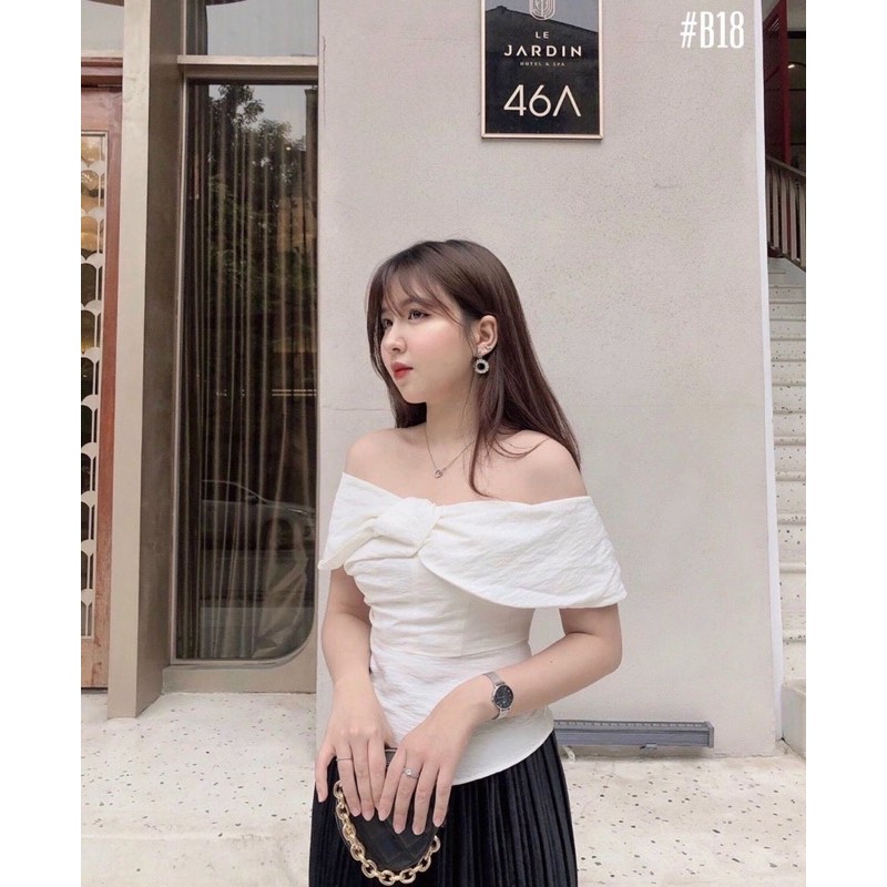 Áo nữ nơ lệch vai màu trắng Nhipham shop