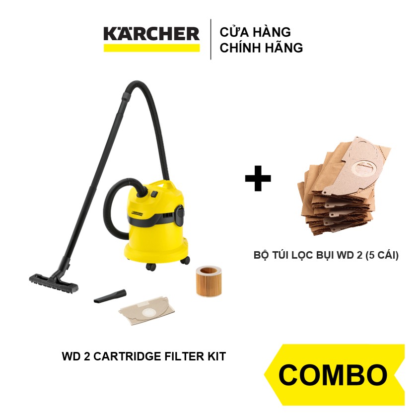 Combo máy hút bụi Karcher WD 2 Cartridge Filter Kit và bộ túi lọc bụi WD2 (5 cái)