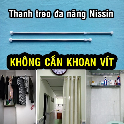 Cây treo rèm thông minh Không Cần khoan vít - Thanh treo đa năng Nissin size N2 (80cm ~ 1.1m)