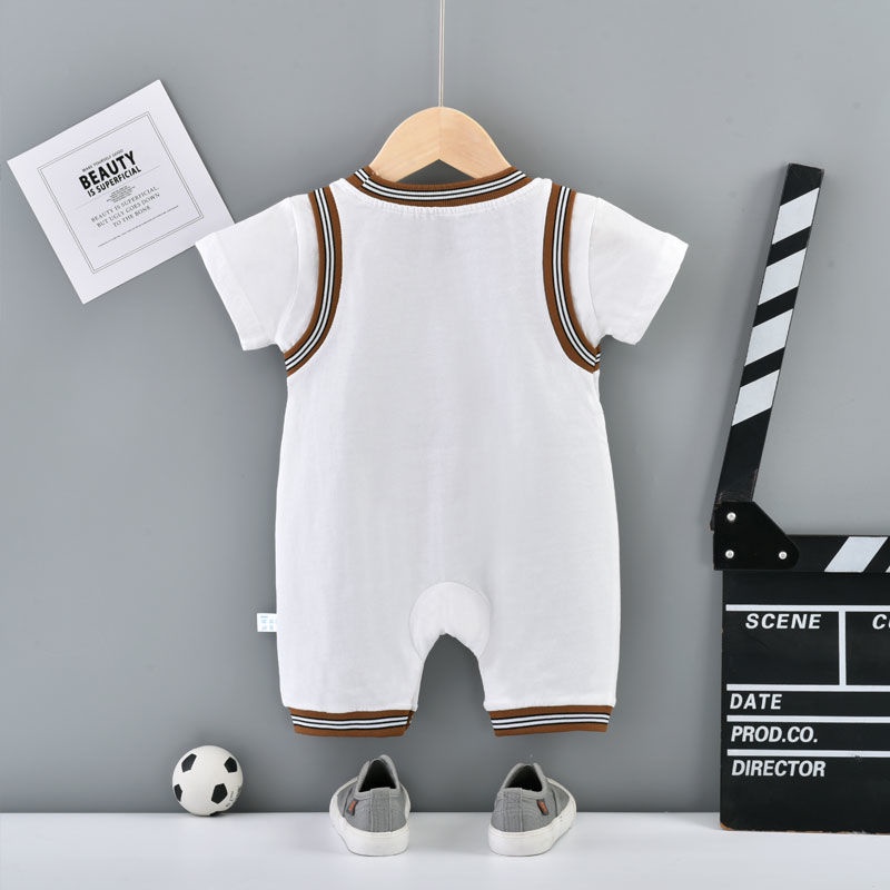 Bộ Áo Liền Quần Vải Cotton Tay Ngắn In Hình Gấu Dễ Thương Thời Trang Mùa Hè Cho Bé Trai Sơ Sinh