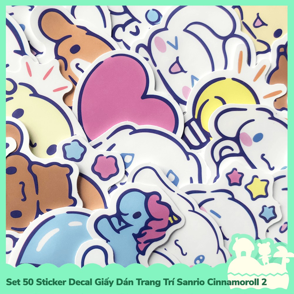 [Sẵn VN - NowShip] Set 38 Sticker Decal Dán Trang Trí Mẫu Nhân Vật Hoạt Hình Dễ Thương Đáng Yêu Cute Sanrio Cinnamoroll