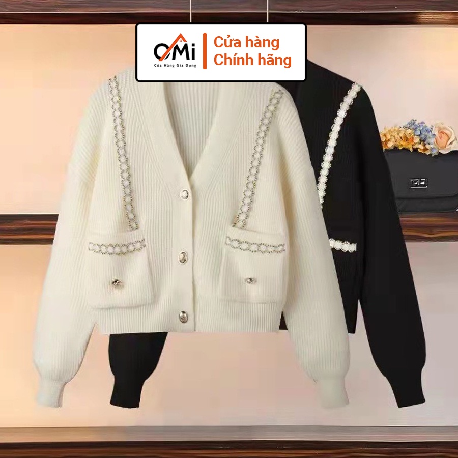 Áo khoác ngoài cardigan nữ form rộng, áo cardigan nữ OMI chất liệu len mịn 2 màu đen trắng | BigBuy360 - bigbuy360.vn