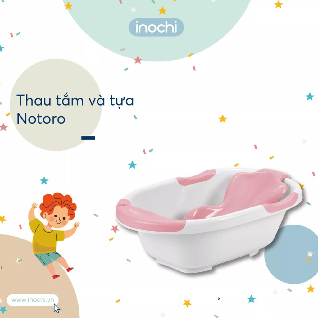 Chậu tắm cho bé -thau tắm cho bé inochi size to 120l cho bé từ sơ sinh đến 8 tuổi tặng thau rửa mặt tựa tắm gáo múc nước