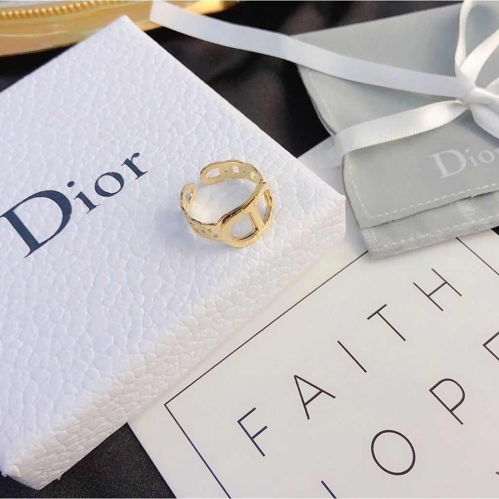 Nhẫn đeo tay Dior mạ vàng/bạc 925 thiết kế đơn giản phong cách Hàn Quốc thời trang cho nữ