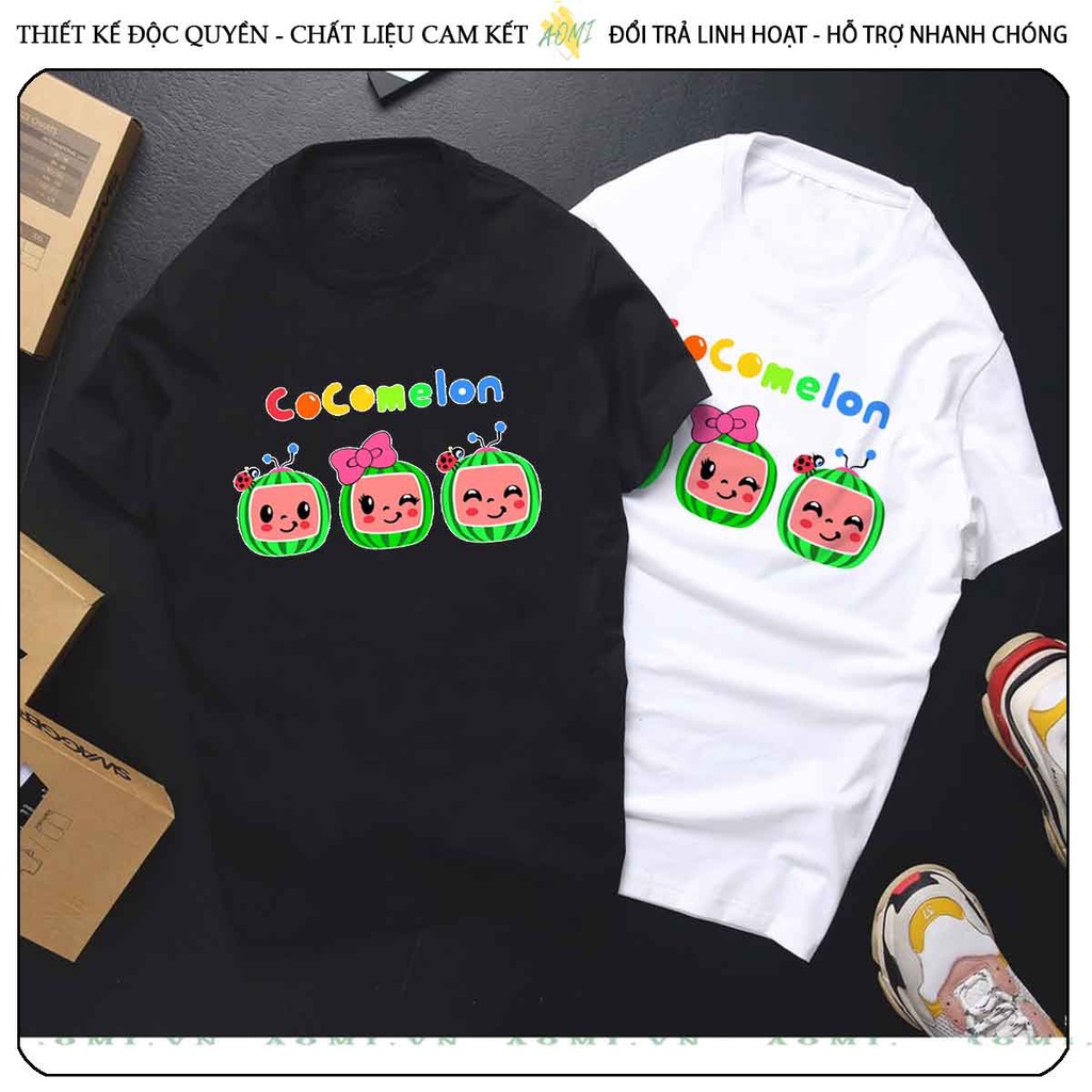 ÁO THUN HOẠT HÌNH cocomelon UNISEX PHÔNG ĐEN TAY NGẮN NAM NỮ GIA ĐÌNH CẶP ĐÔI SIZE TRẺ EM BÉ TRAI GÁI AOMIVN