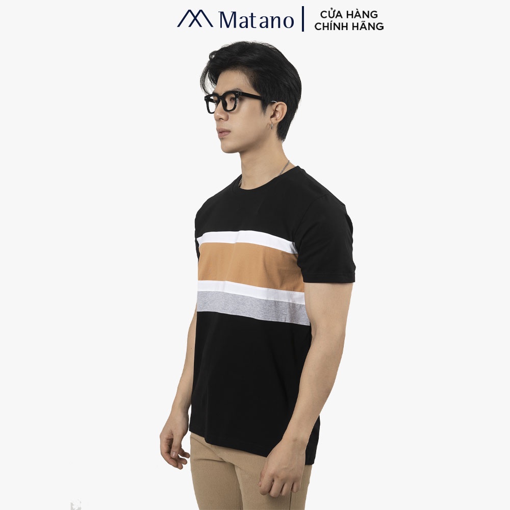 Áo thun nam ngắn tay đẹp MATANO AT060 cổ tròn, form regular, vải cotton co giãn, thấm mồ hôi, phối màu trẻ trung