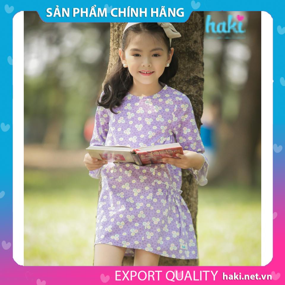 Đầm bé gái HAKI vải thô Hàn Quốc kiểu nhún sườn hai tầng siêu yêu-HK494