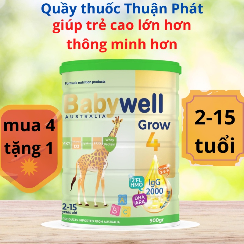 Sữa bột y tế nhập khẩu úc công thức dinh dưỡng dành cho bé từ 2 đến 15 tuổi babywell grow 4 lon 800g