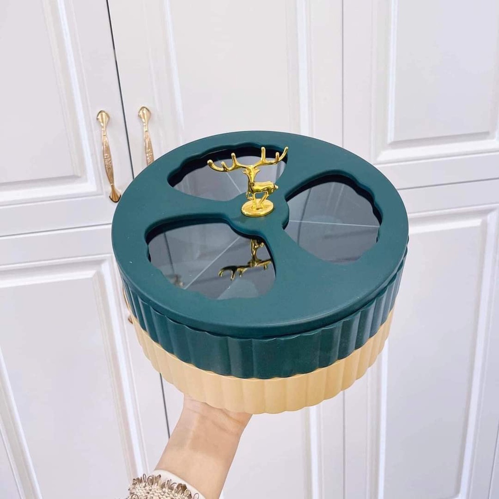 Khay Mứt Tết, Hộp Đựng Bánh Kẹo Hình Con Hươu Hợp Kim 2 Tầng Cao Cấp, Sang Trọng Phong Cách Châu Âu