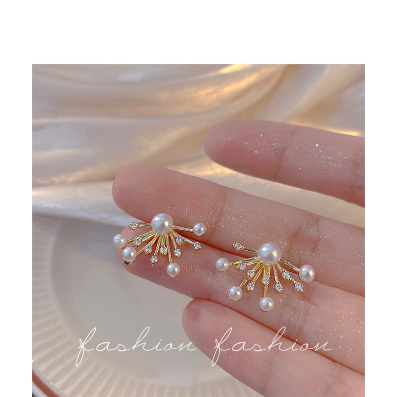 Khuyên tai YeYi hình pháo hoa đính hạt ngọc trai kim cương thời trang cá tính dành cho nữ