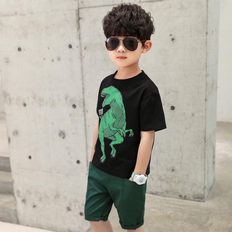 Áo Thun Tay Ngắn In Hình Khủng Long Thời Trang Cho Bé Trai Và Gái