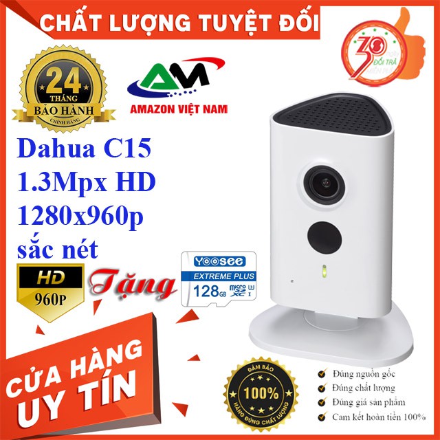 [Tặng thẻ nhớ 128GB] Camera Dahua Wifi C15 đàm thoại 2 chiều 1.3 Megapixel HD 1280x960p