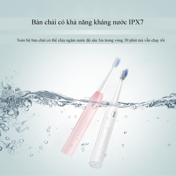 Bàn Chải Điện Đánh Răng Sạch Sâu Sóng Siêu Âm Tần Số Rung 30Khz Tích Hợp Pin Sử Dụng 60 Ngày Với 5 Chế Độ Chăm Sóc Răng