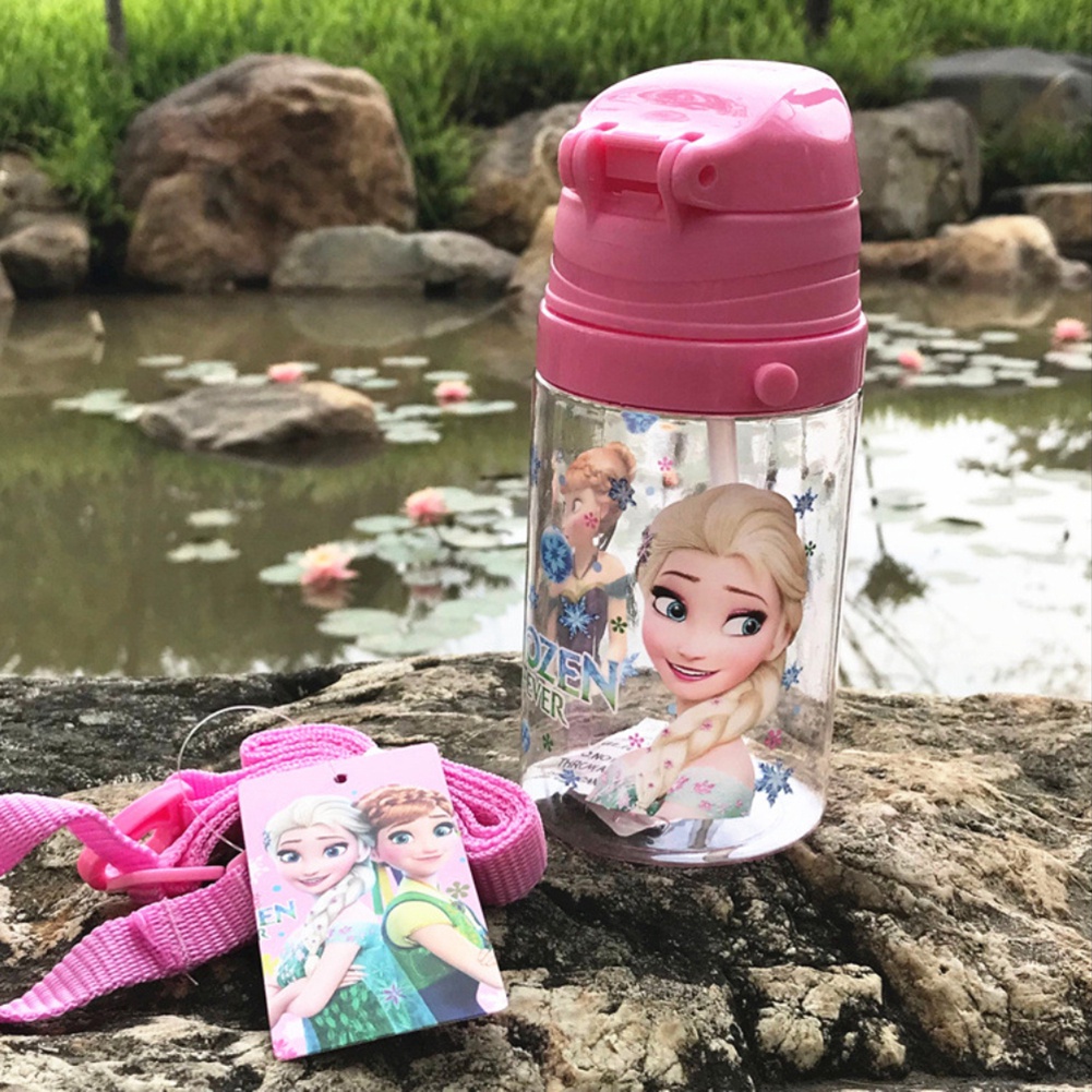 Bình Nước 400ml Họa Tiết Công Chúa Disney / Người Nhện Kèm Ống Hút Chống Rò Rỉ Tiện Dụng Cho Bé