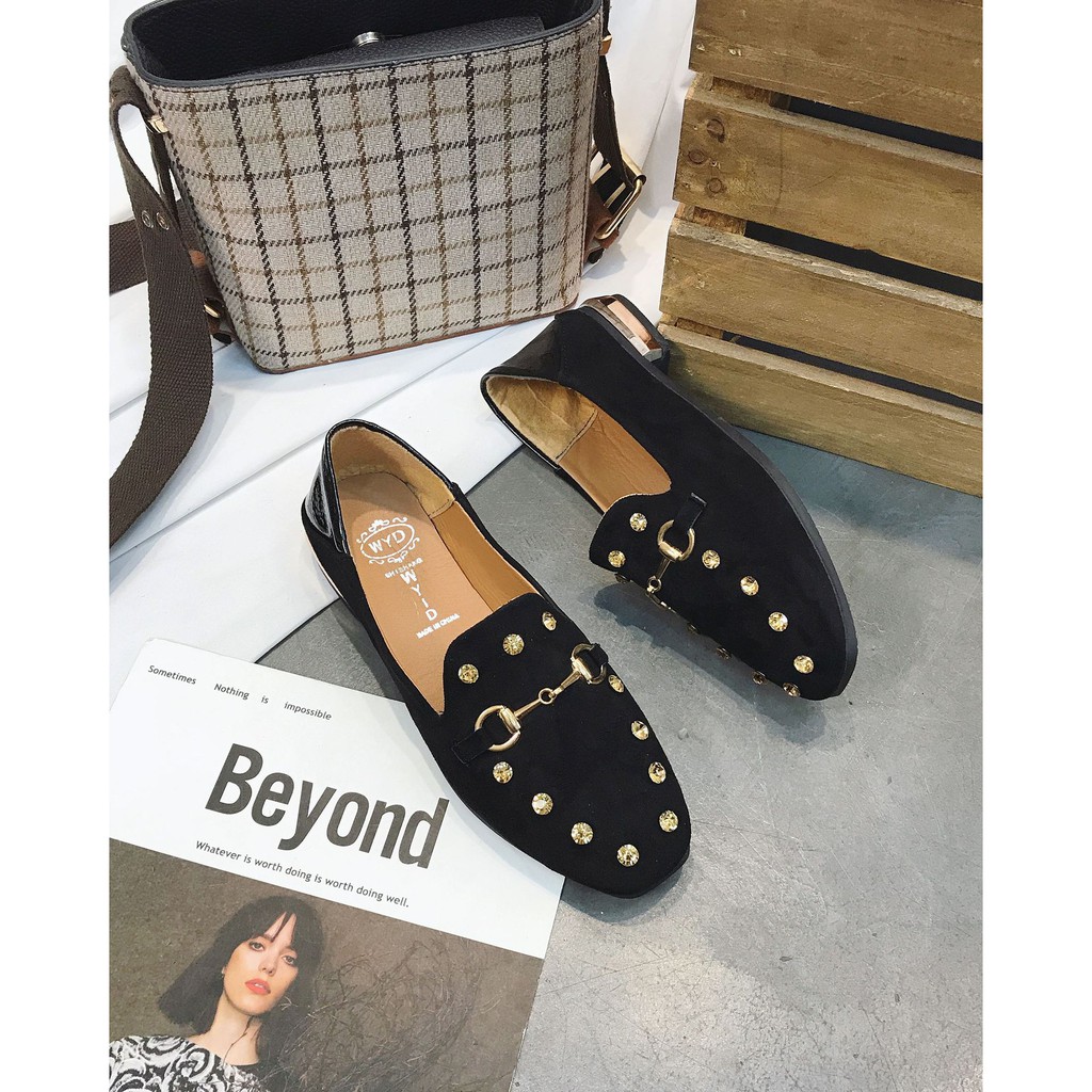 Giầy Moca dẫm gót da lộn đính đá cao cấp | BigBuy360 - bigbuy360.vn