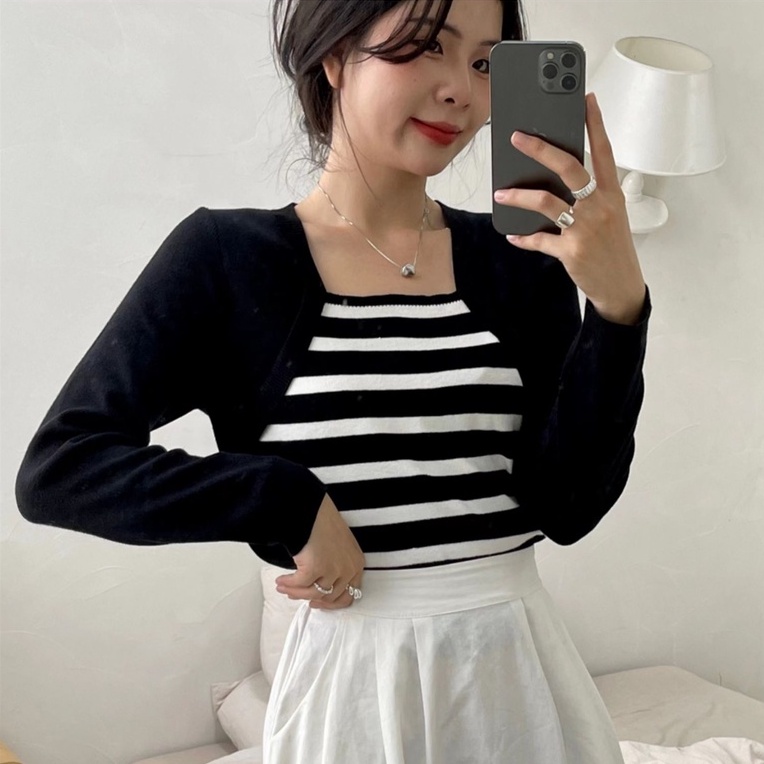Áo len ZHELIHANGFEI tay dài họa tiết sọc sang trọng thời trang