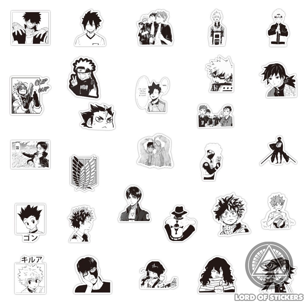 Set 100 Nhãn Dán Hình Nhân Vật Truyện Tranh Đen Trắng Anime Manga Sticker Trang Trí Mũ Bảo Hiểm, Laptop, Điện Thoại