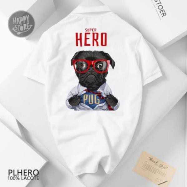 ÁO POLO NAM NỮ IN HÌNH CHÓ PUG HERO SIÊU CUTE cotton 100% cao cấp