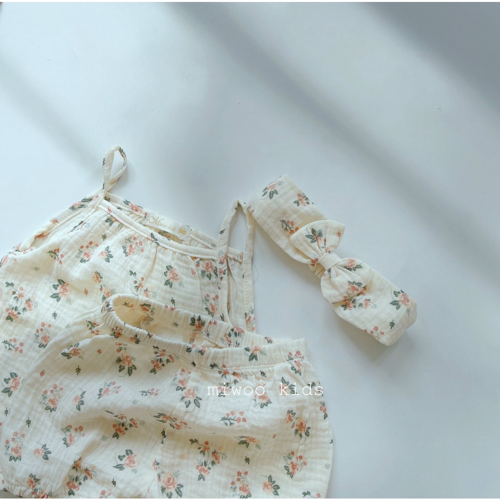 Set Bộ 2 Dây Miwoo Kid cho Bé Gái Size 8-18kg💖Đồ Bộ Bé Gái 2 Dây Chất Xô Muslin Cao Cấp Kèm Turban Họa Tiết Đáng Yêu