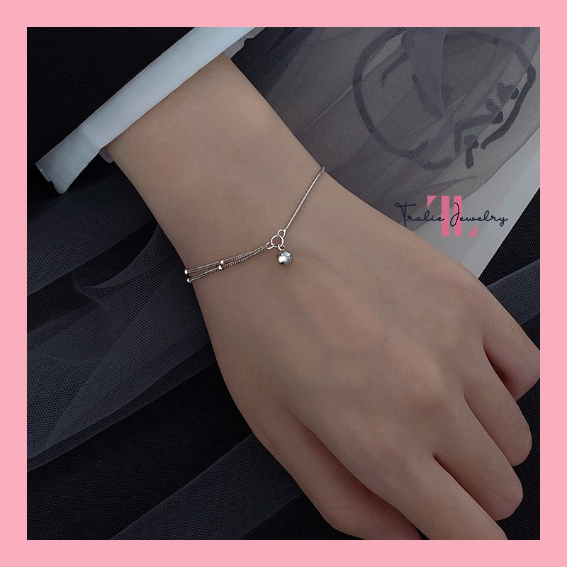 Lắc tay bạc nữ Tralie Jewelry, vòng tay bạc 925 Double Layers đính bi tròn cực trendy 2021